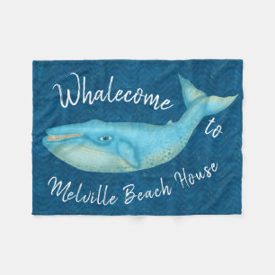 Beach House Blue Whale Nautical Whalecome Custom Fleece Blanket