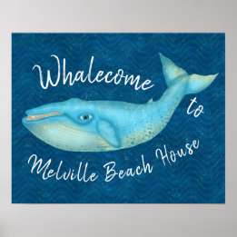 Beach House Blue Whale Nautical Whalecome | Custom Poster