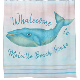 Beach House Blue Whale Nautical Whalecome | Name Shower Curtain