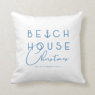 Beach House Christmas Coastal Blue Nautical Ocean Cushion