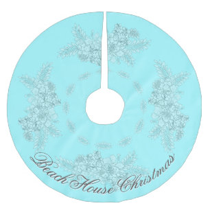Beach House Christmas Hibiscus Swag Muted Brushed Polyester Tree Skirt
