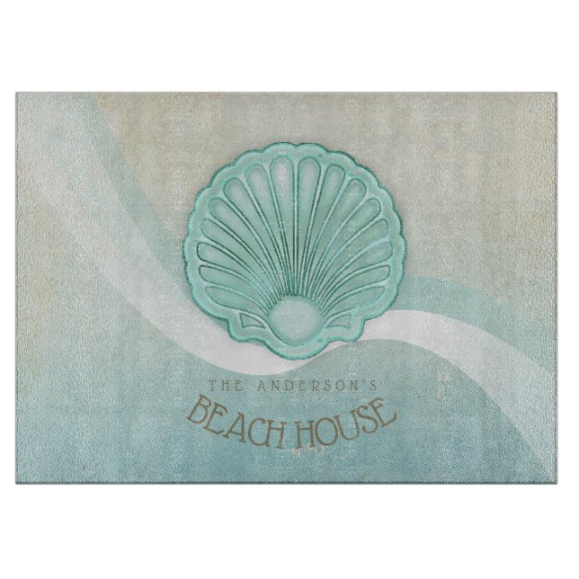 Beach House Clam Shell Aqua Blue ID623 Cutting Board (Front)