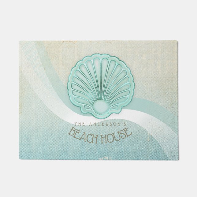 Beach House Clam Shell Aqua Blue ID623 Doormat (Front)