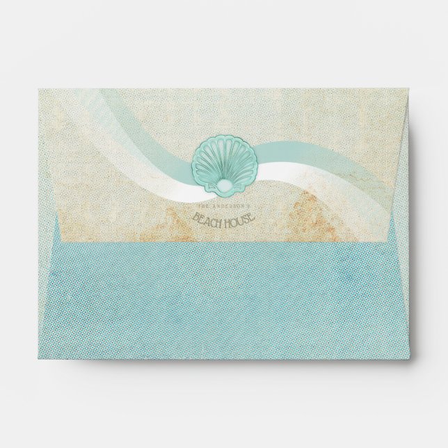 Beach House Clam Shell Aqua Blue ID623 Envelope (Back (Top Flap))