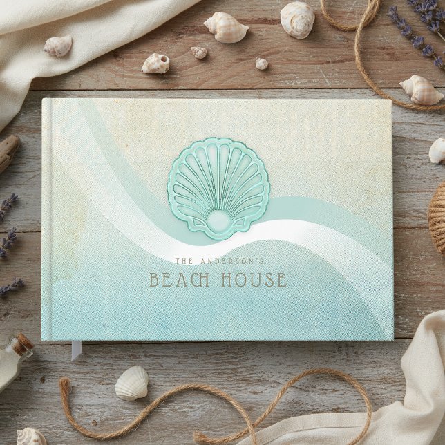 Beach House Clam Shell Aqua Blue ID623 Guest Book (Creator Uploaded)