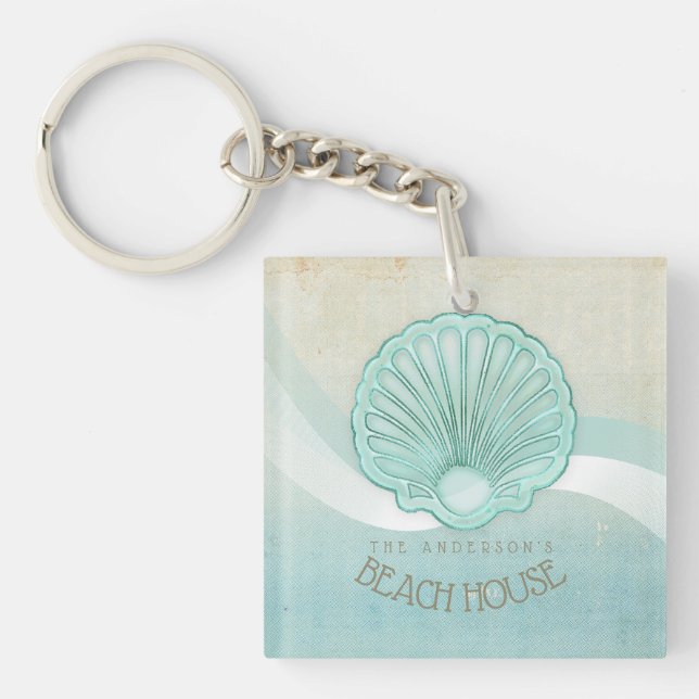 Beach House Clam Shell Aqua Blue ID623 Key Ring (Front)