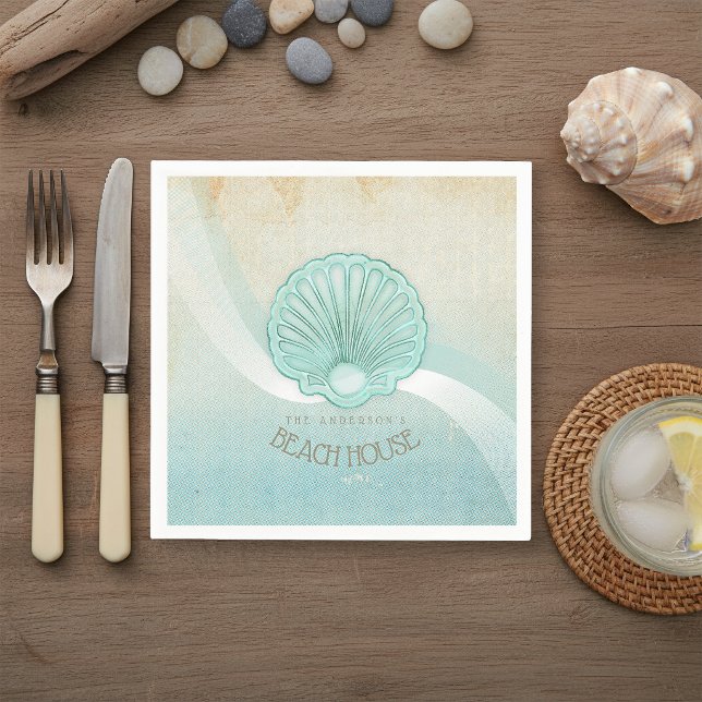 Beach House Clam Shell Aqua Blue ID623 Napkin (Creator Uploaded)