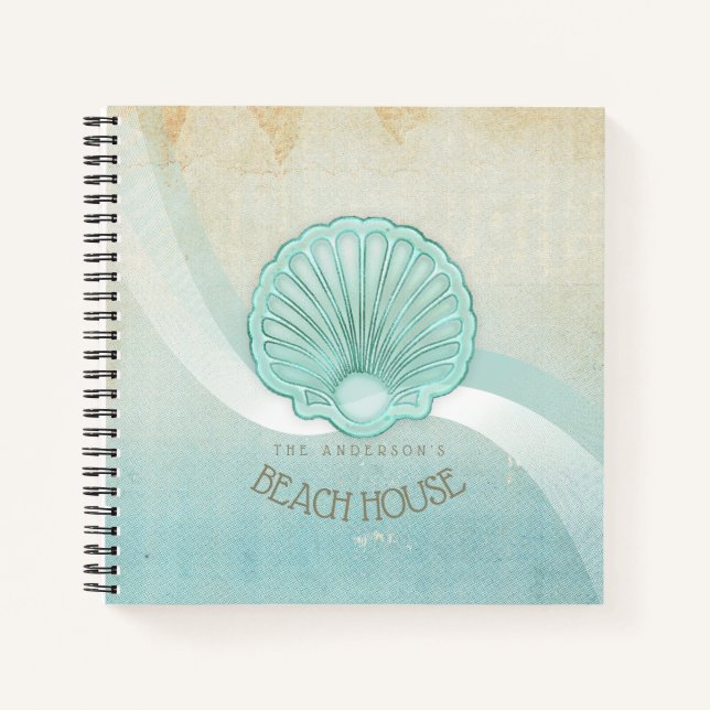 Beach House Clam Shell Aqua Blue ID623 Notebook (Front)