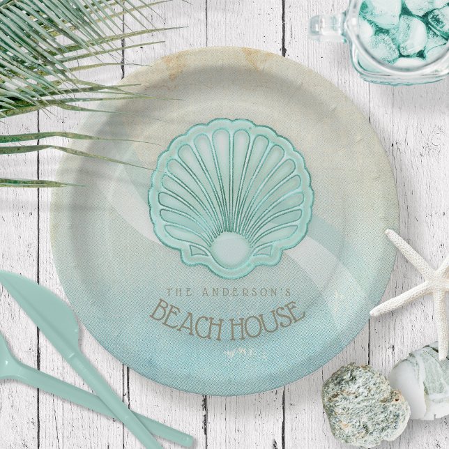 Beach House Clam Shell Aqua Blue ID623 Paper Plate (Creator Uploaded)