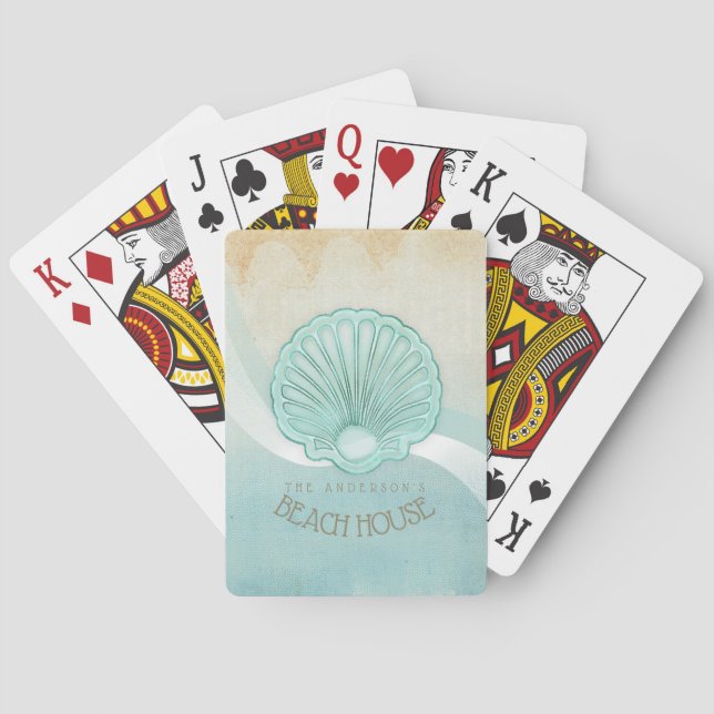 Beach House Clam Shell Aqua Blue ID623 Playing Cards (Back)
