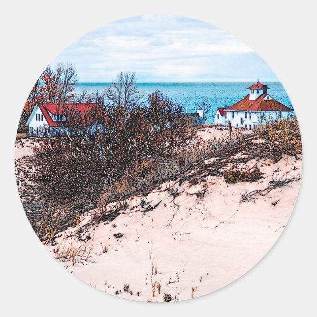 Beach house classic round sticker (Front)