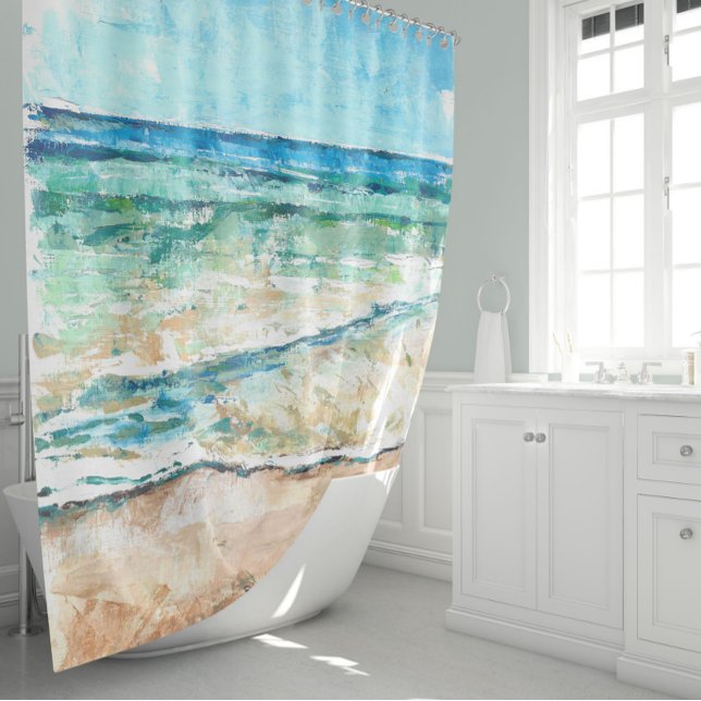 Beach House Coastal Artwork Shower Curtain (Beach House Coastal Artwork Shower Curtain by Jenn's Emporium.)