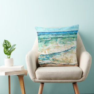 Beach House Coastal Artwork Throw Pillow