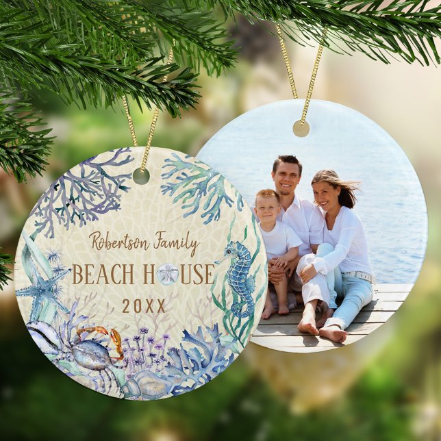 Beach House Coastal Christmas Photo Ceramic Tree Decoration (Creator Uploaded)