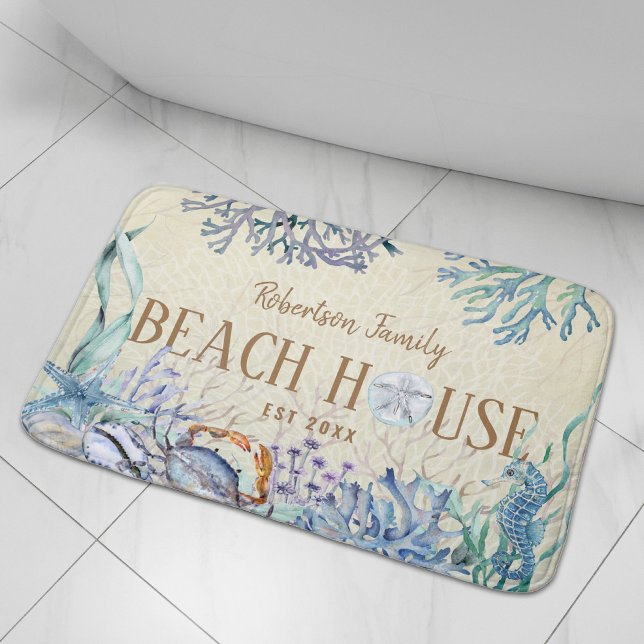 Beach House Coastal Coral Reef Family  Bath Mat (Creator Uploaded)