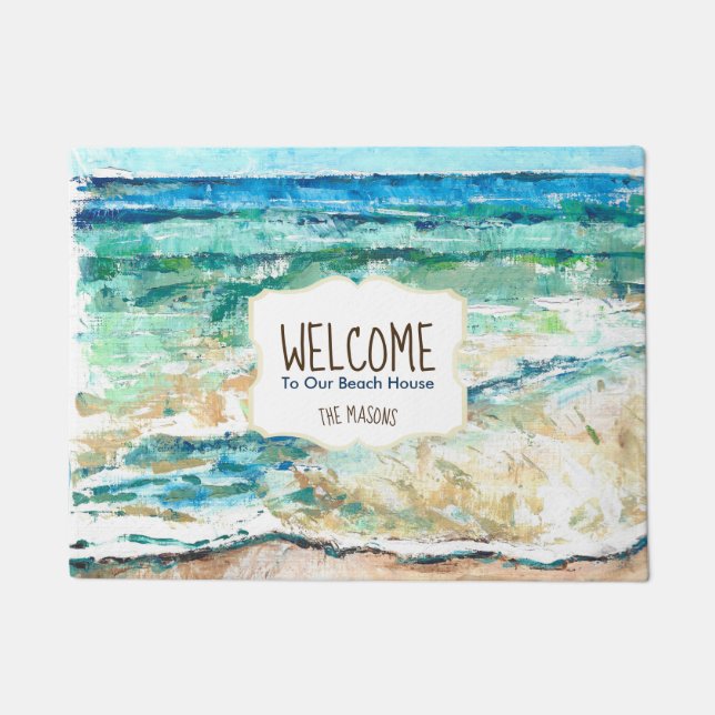Beach House Coastal Painting Welcome Door Mat (Front)