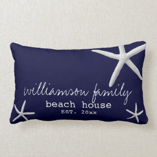 Beach House Coastal Starfish Navy Blue Lumbar Cushion