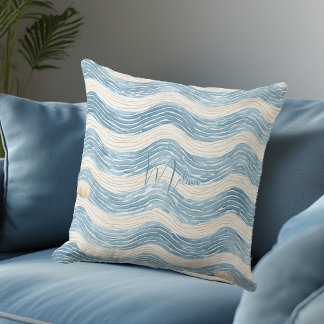 Beach House Coastal Wave Home Decor Seaside Living Cushion