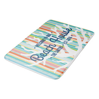 Beach House Coral Stripes Bath Mat