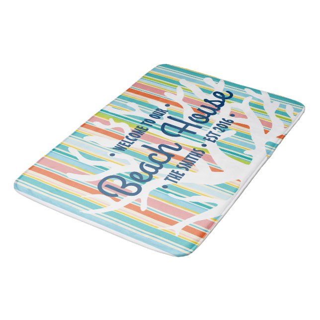 Beach House Coral Stripes Bath Mat (Angled)