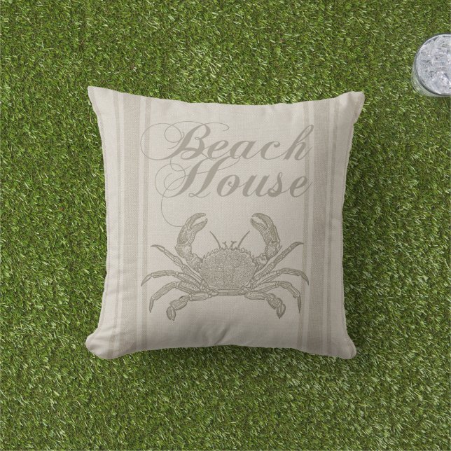 Beach House Crab Seashore Coastal Vintage Cushion (Grass)