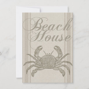 Beach House Crab Seashore Coastal Vintage Invitation