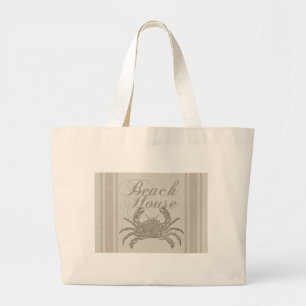 Beach House Crab Seashore Coastal Vintage Large Tote Bag
