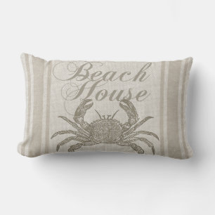 Beach House Crab Seashore Coastal Vintage Lumbar Cushion