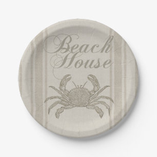 Beach House Crab Seashore Coastal Vintage Paper Plate