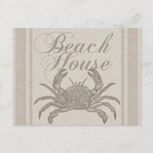 Beach House Crab Seashore Coastal Vintage Postcard