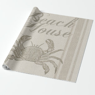Beach House Crab Seashore Coastal Vintage Wrapping Paper