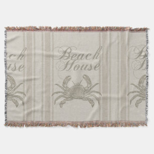 Beach House Crab Seashore Throw Blanket