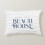 Beach House Custom Coordinates Navy Blue Decorative Cushion<br><div class="desc">Beach House Custom Coordinates Navy Blue Accent Pillow Create your own Minimal Beach Nautical Design accent pillow! Whether you live by the sea or simply love coastal décor, this pillow is the perfect addition to your home. It's also the ultimate way to show off your coastal pride and give your...</div>