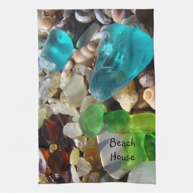 Beach House custom Kitchen Hand Towels Seaglass (Vertical)