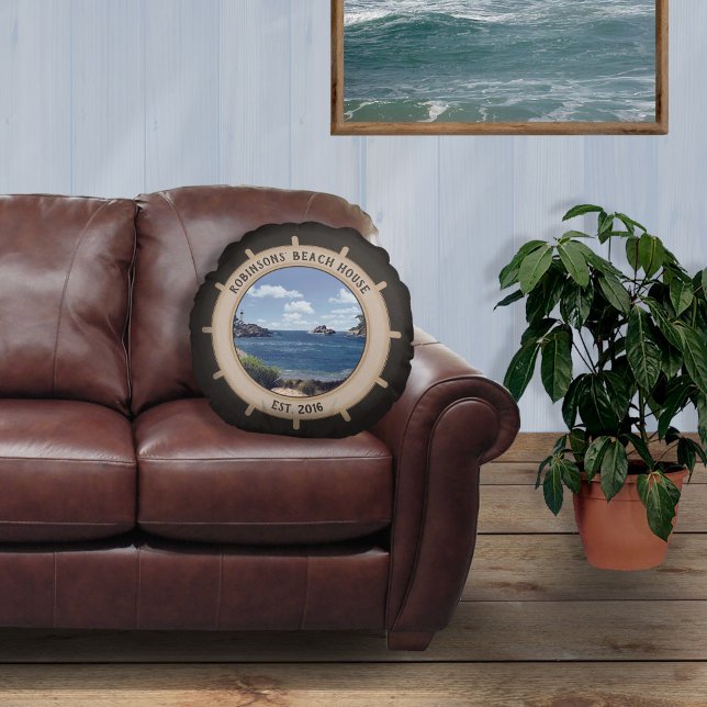 Beach House (customisable)  Round Cushion (Creator Uploaded)
