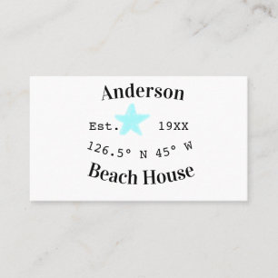 Beach house Date year custom coordinates add est. Business Card