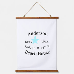 Beach house Date year custom coordinates add est. Hanging Tapestry