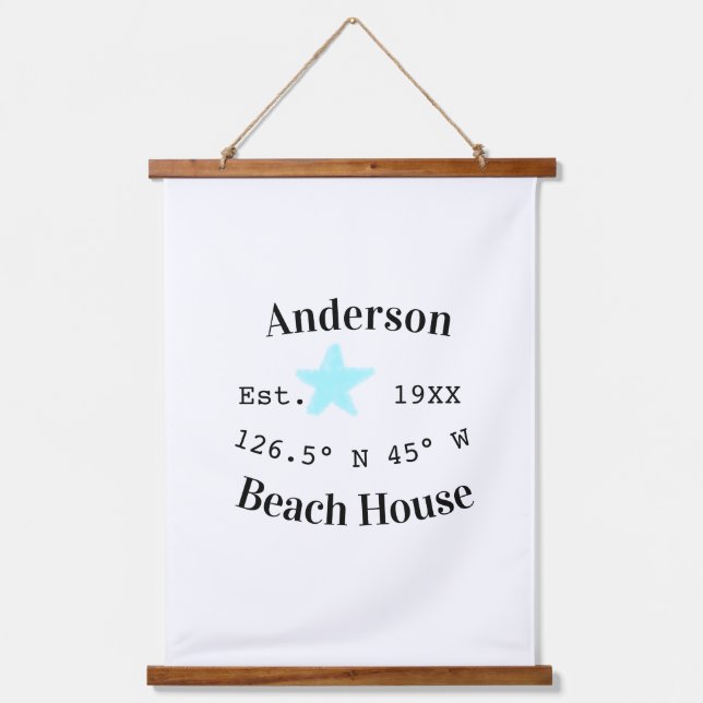 Beach house Date year custom coordinates add est. Hanging Tapestry (Front)