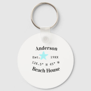 Beach house Date year custom coordinates add est. Key Ring