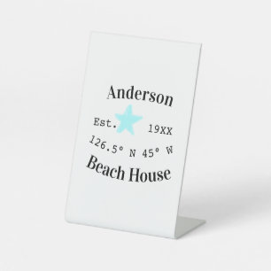 Beach house Date year custom coordinates add est. Pedestal Sign