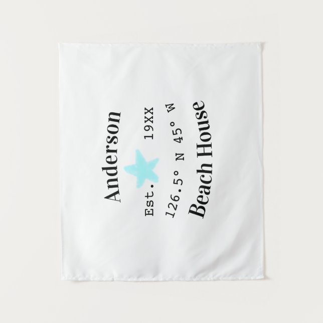 Beach house Date year custom coordinates add est. Tapestry (Front)