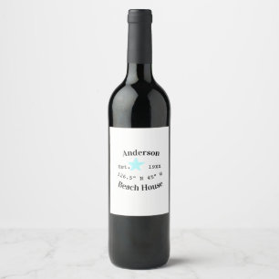 Beach house Date year custom coordinates add est. Wine Label