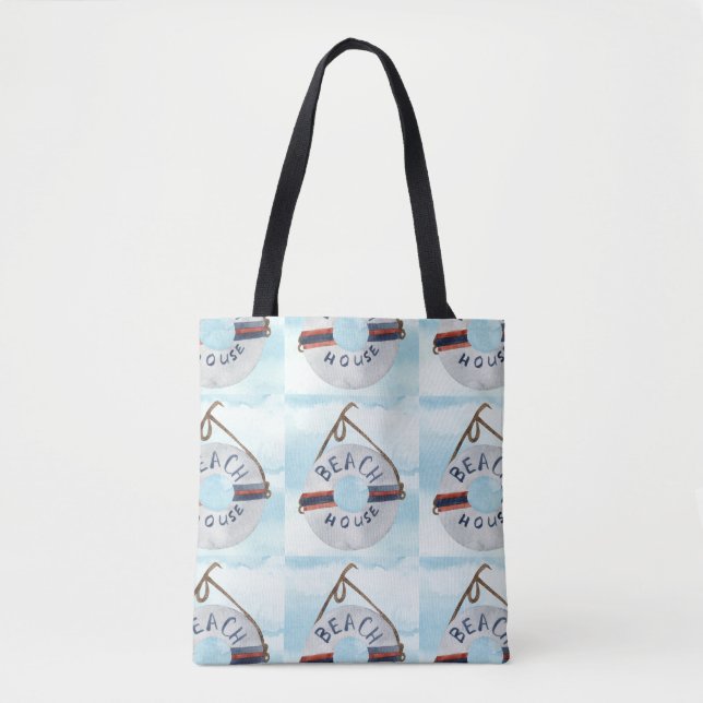 Beach house decor tiled on tote bag (Front)