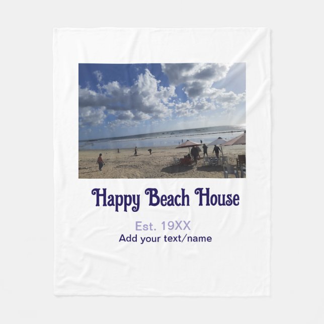Beach house est. Add year photo latitude longitude Fleece Blanket (Front)