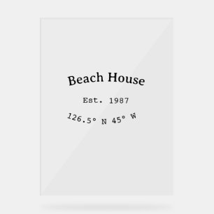 Beach house ets. Date year custom coordinates add Acrylic Sign