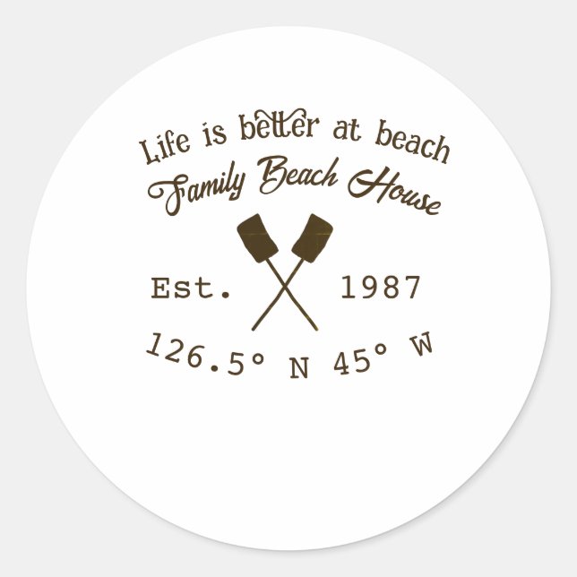 Beach house ets. Date year custom coordinates add  Classic Round Sticker (Front)