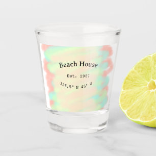 Beach house ets. Date year custom coordinates add Shot Glass
