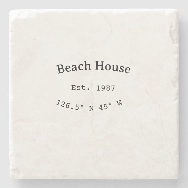 Beach house ets. Date year custom coordinates add Stone Coaster (Front)