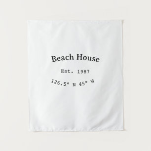 Beach house ets. Date year custom coordinates add Tapestry