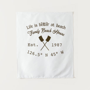 Beach house ets. Date year custom coordinates add Tapestry